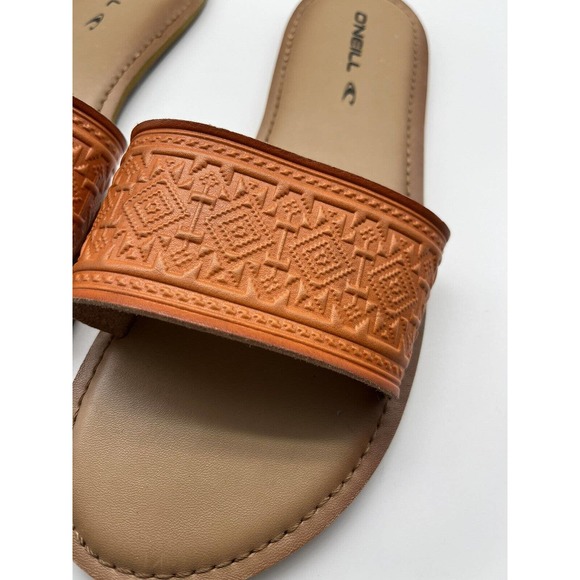 O’Neill Crisp Orange Aztec Embossed Slip On Womens Sandals Size 9 Slides - Picture 4 of 10